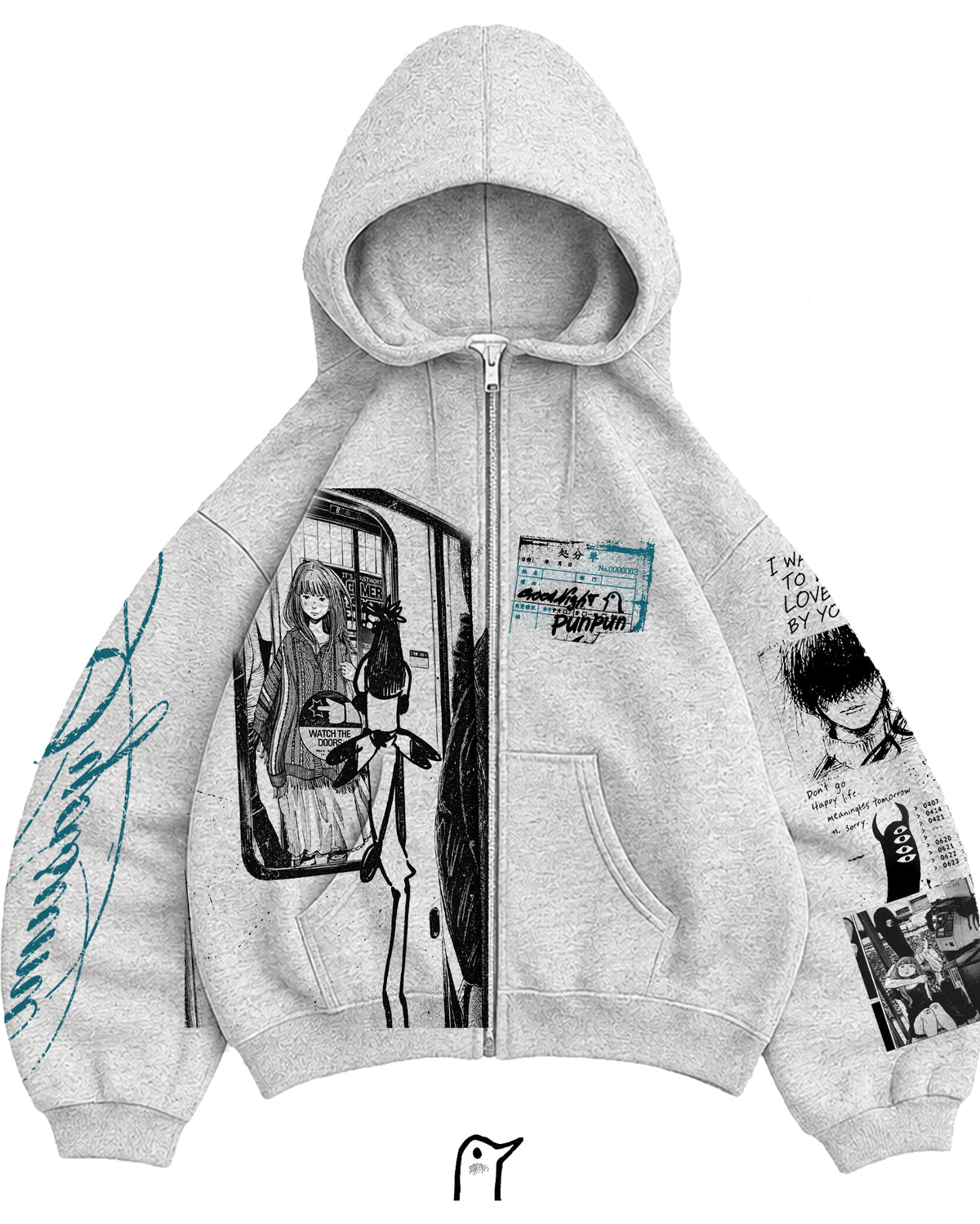 Zip Hoodie OYASUMI PUN PUN GRIS
