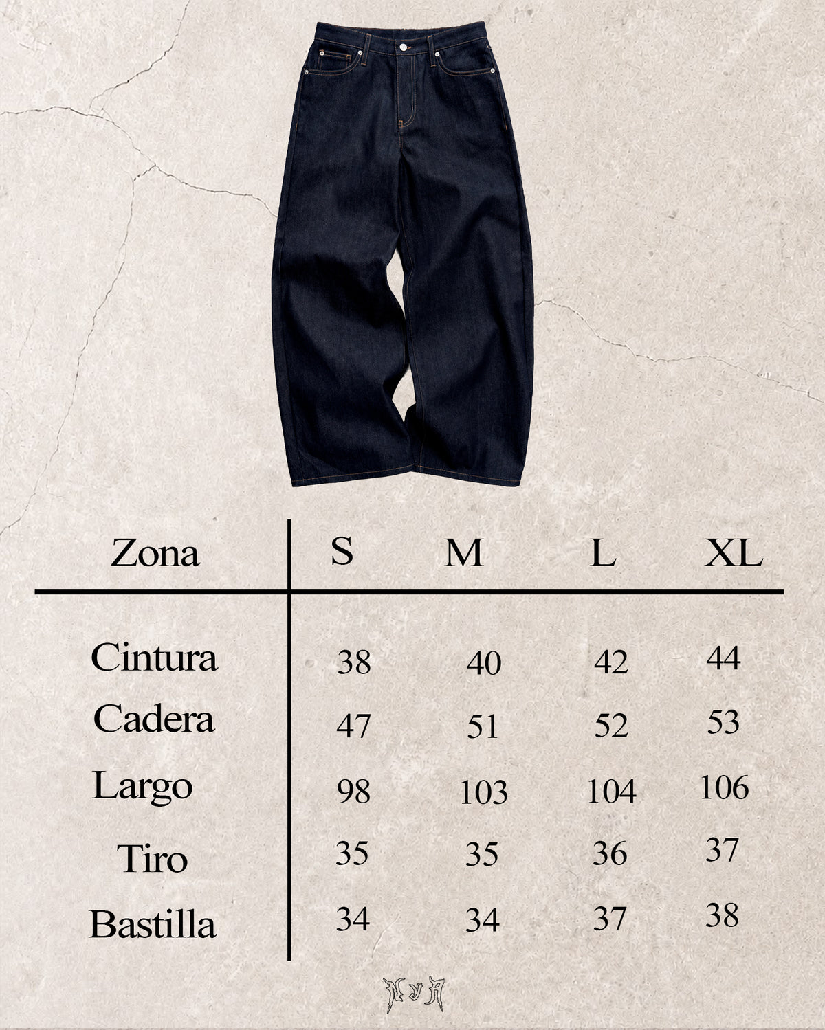 Tabla de medidas de PANTALON BAGGY DE MEZCLILLA OYASUMI PUNPUN