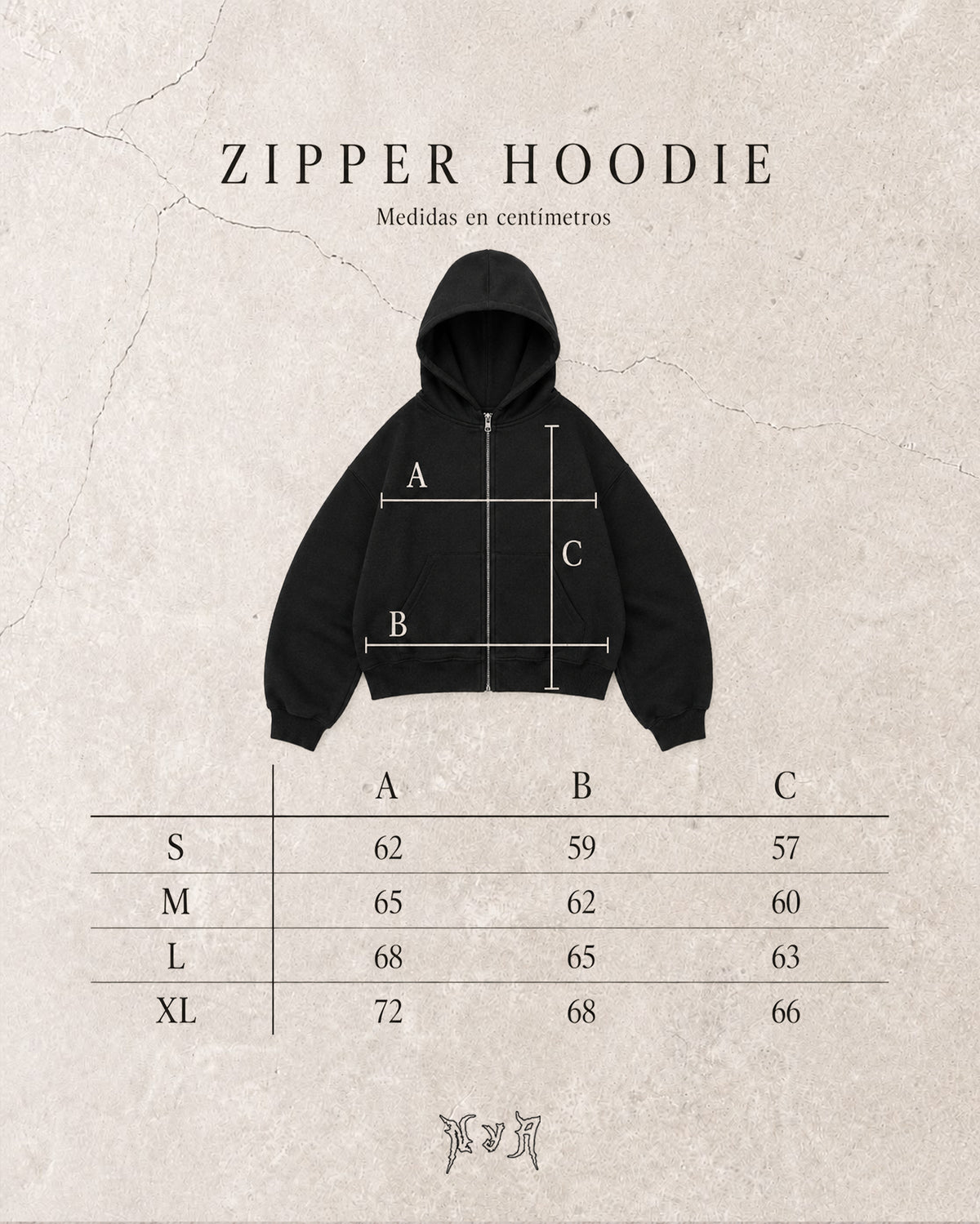 Tabla de medidas de Zip Hoodie OYASUMI PUN PUN GRIS